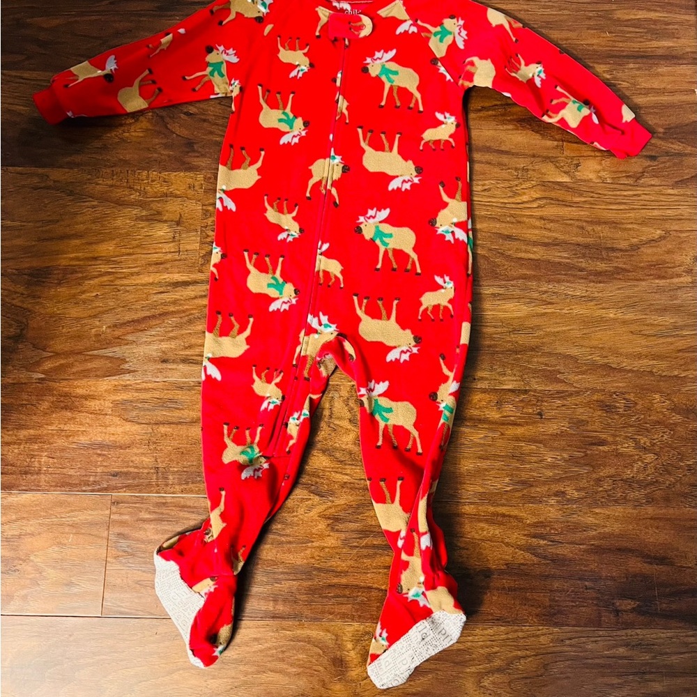 Red Reindeer Kids One Piece, footie sleeper, 24M